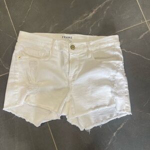 Frame Denim White Frayed Hem Distressed Jean Shorts